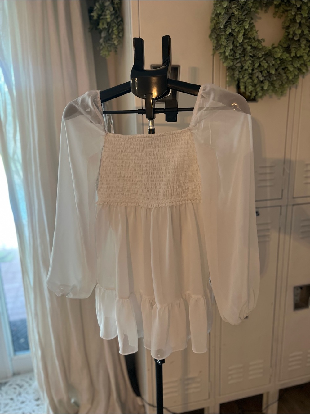 Streetwear Society White Smocked Square-Neck Blouse